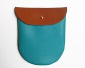 Soft Leather Pouch // petrol blue with brown leather
