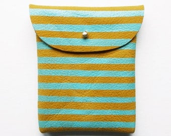 POUCH // mustard yellow leather with mint stripes