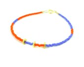 Neon Orange & African Violet Beaded Gold Hex Nut Bracelet - Dainty Modern Geometric Jewelry