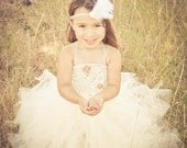 Vintage Couture Flower Girl Dress with Lace and ribbon flower embelishment