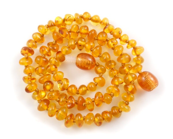 Baltic Amber Baby Teething Necklace -  rounded beads - light Cognac