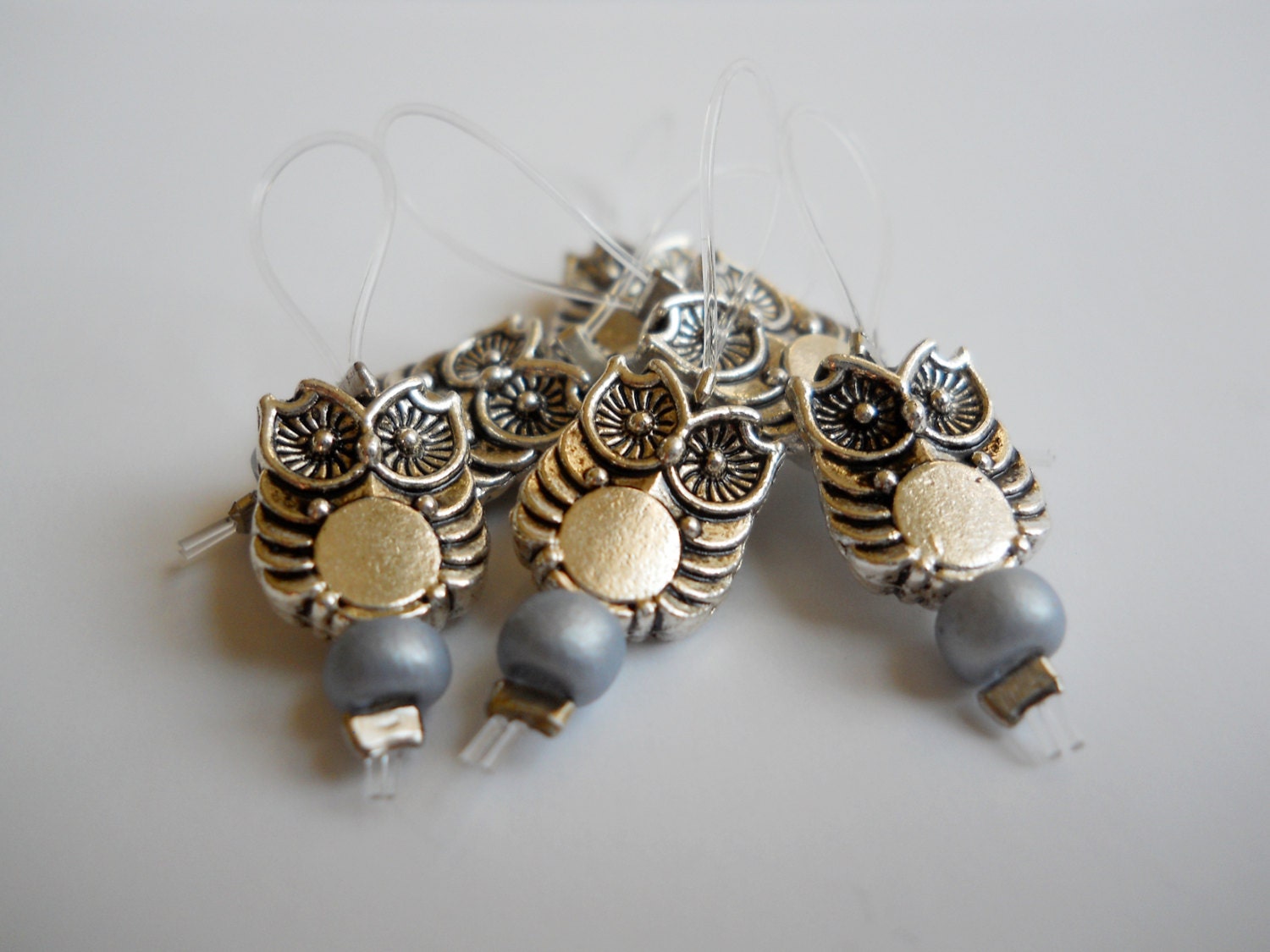 Silver Metal Owl Stitch Markers