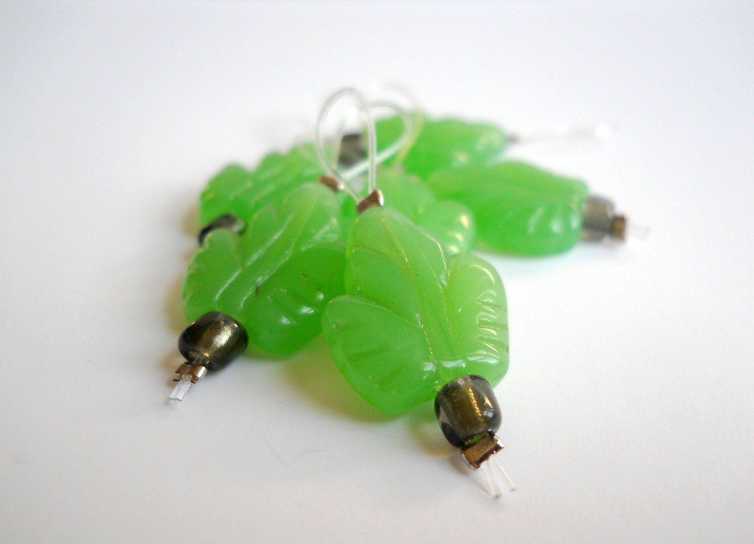 Green Glass Leaf Stitch Markers
