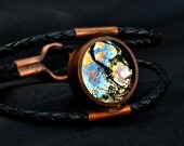 Reflections of the Sky,  Bismuth Crystal, Copper and Leather Bracelet, Iridescent Metal, Beautiful Unique Jewelry