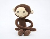 Stuffed Animal Handmade Brown Monkey Soft Safe Baby Toy for Children Polar Fleece Cotton
