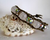 Beaded Leather Wrap Bracelet, Pretty in Pink, Flower Petal Jade, Boho Chic, Single wrap