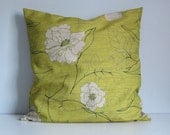 Large Mid-Century Modern Vintage Floral Lime Green Indoor/ Outdoor Decorative Throw Floor Pillow Cover- Zippered Pillow 21x21