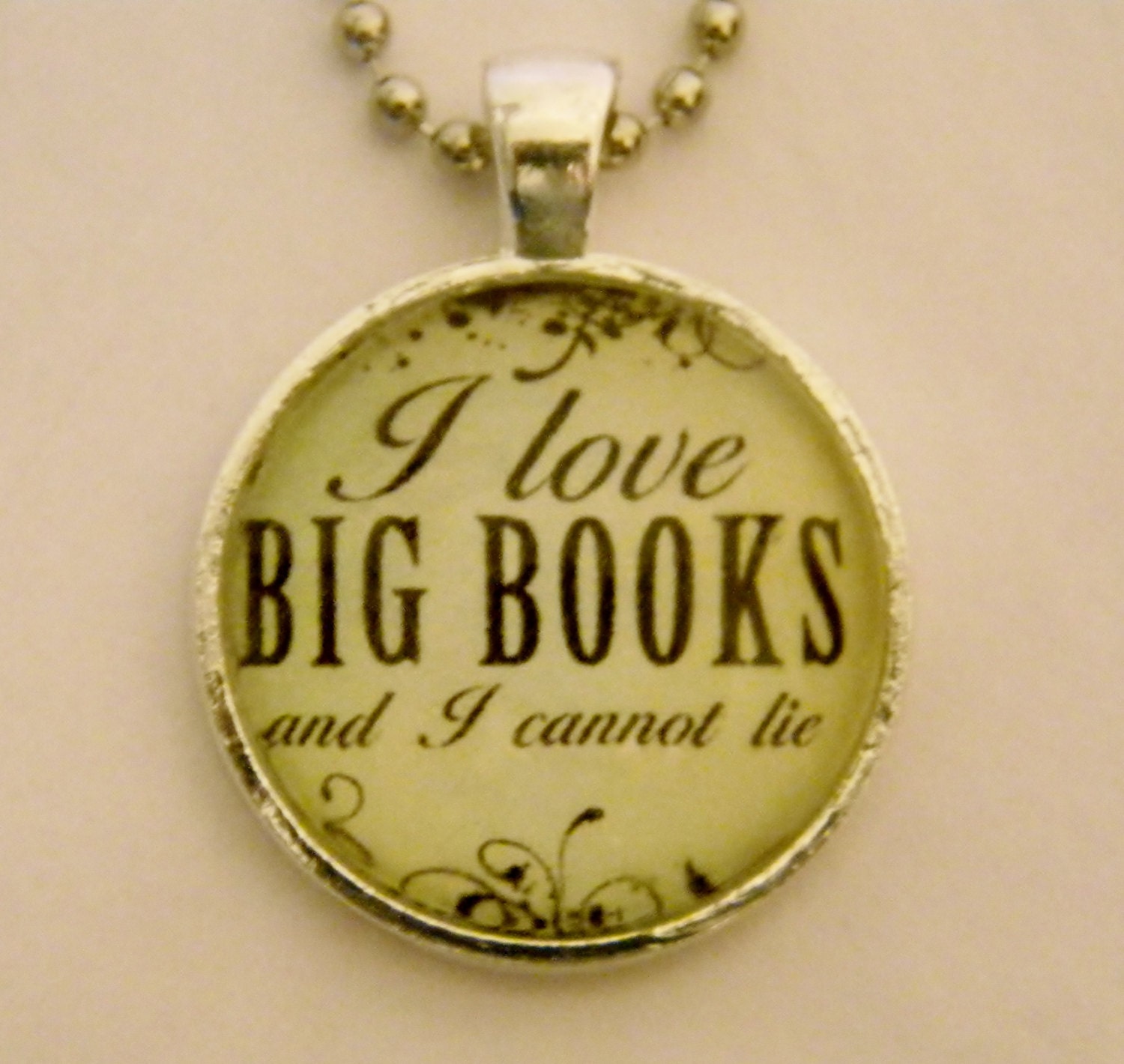 I Love Big Books Geek Necklace. 18 Inch Ball Chain.