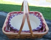single pie carrier tote basket Red elm wood handles