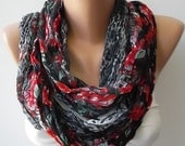 Mothers Day gift Infinity Scarf  Circle Scarf  loop scraf gray/red
