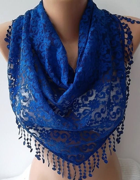 lace scarf cobalt blue scarf shawl