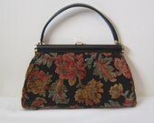 60's Floral Carpet Bag - Tapestry Handbag - By JR Miami, USA - Vintage 1960s 60s - Womens Womans