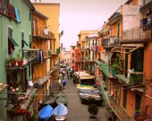 Cinque Terre Italy Alley Photo Laundry Hanging Pastels Nursery Kids Fishing Boats Balcony Laundry Flowers Various Photograph Sizes Available
