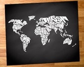 Chalkboard World Word Map - A typographic text map of the Countries of the World.
