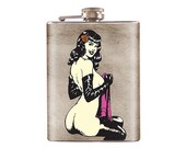 Liquor Hip Flask Stainless Steel Pin Up Girl Nood 8 oz  (F-8)