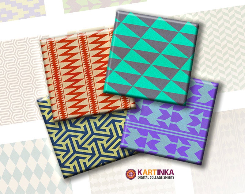 2x2 inch GEOMETRIC PATTERNS - Digital Collage Sheet, Printable images - for Mini cards - Magnets - Paper Weights - Large Earrings