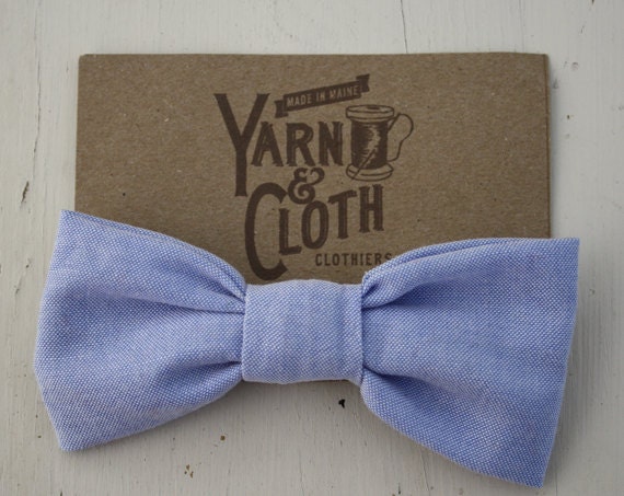 Toddler Boys Babies Clip on Bow Tie 100% Cotton - Blue Chambray