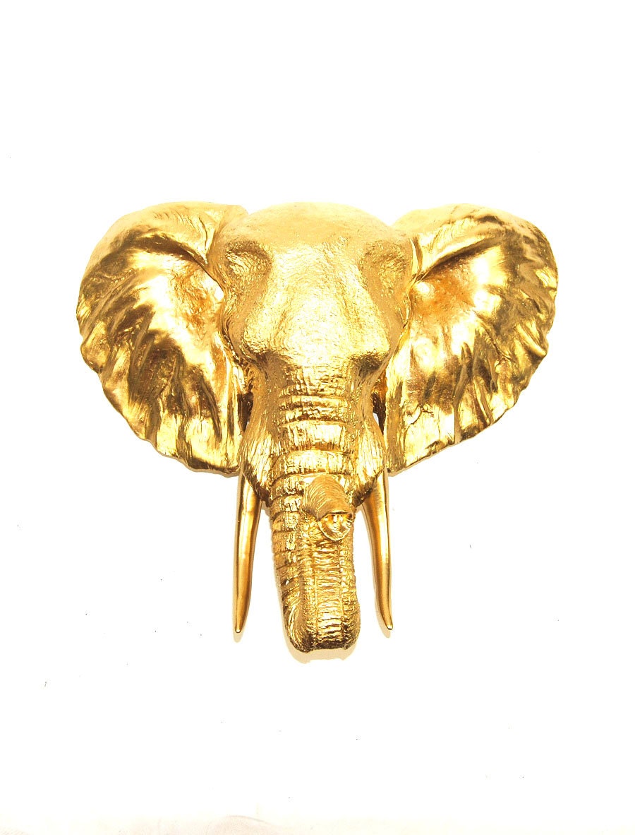 Faux Taxidermy - The Toker - Gold Resin Elephant Head- Resin White Faux Taxidermy- Chic & Trendy