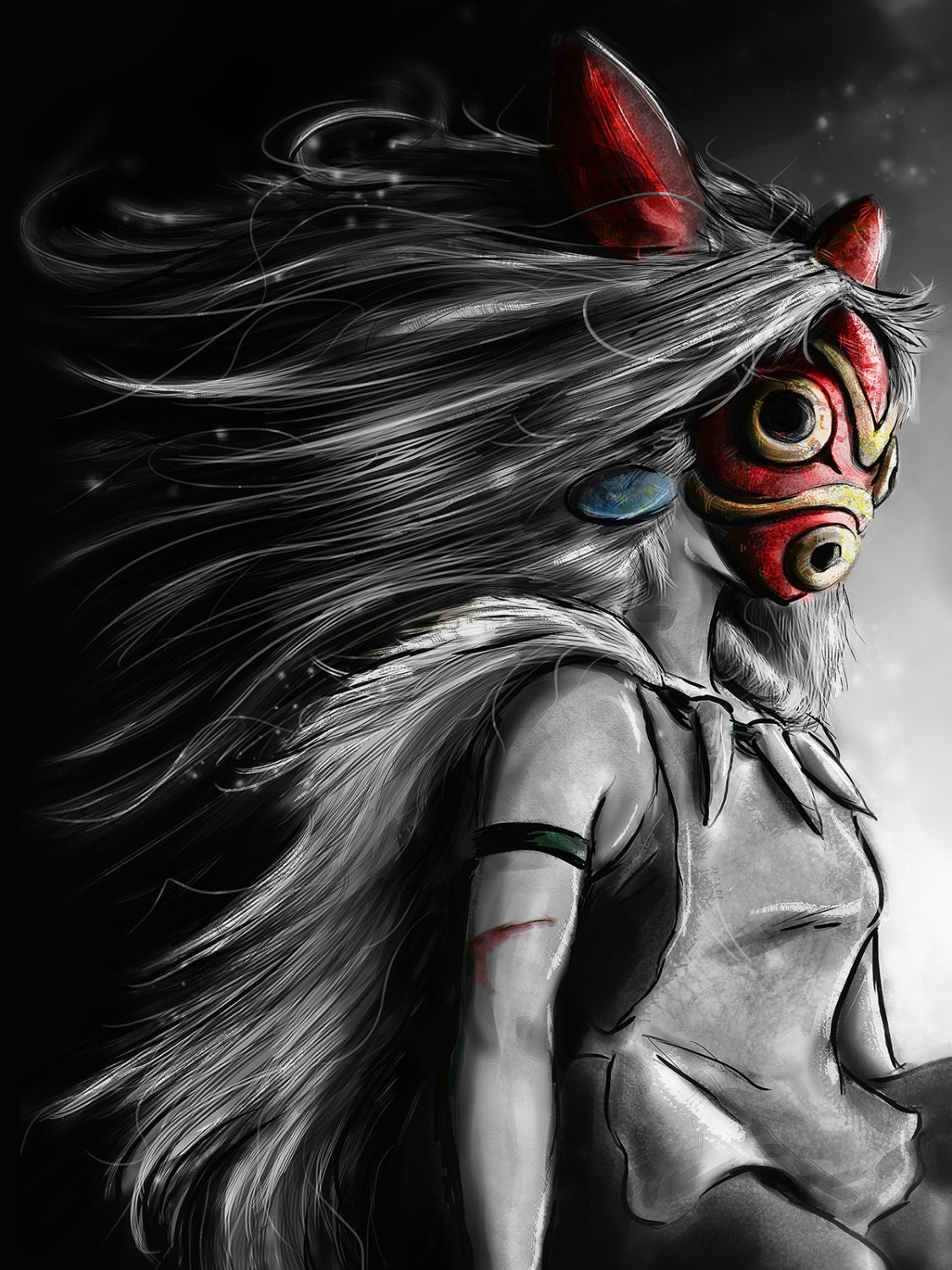 Princess Mononoke San Fury Digital Painting - signed museum quality giclée fine art print 16" x 20"