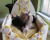 Functional Art Luxury Pet Dog Bed w/Skimboard Headboard Beach Cabana Design Surf Doggie Starfish Shells Animal Print Washable