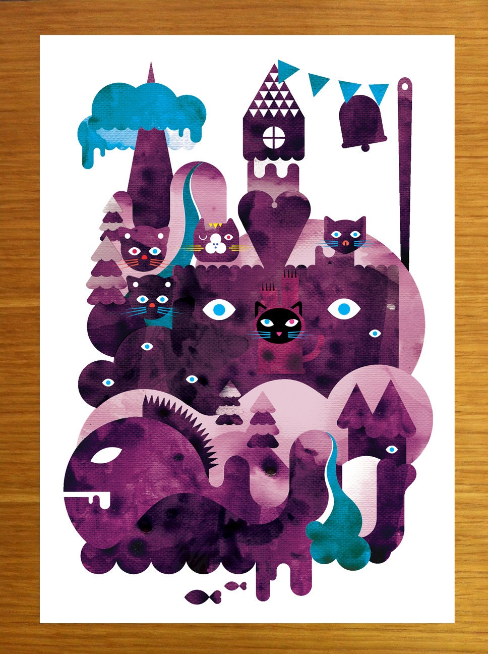 Cat Illustration Drawing Water-colour Digital Print A4