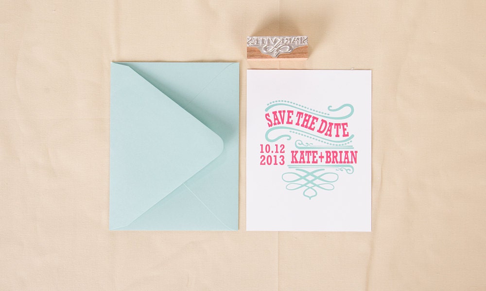 Letterpress Flourish Save the Date Set