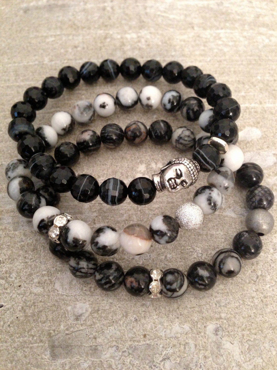 Beaded Bracelets with Buddha Head (Set of 3)