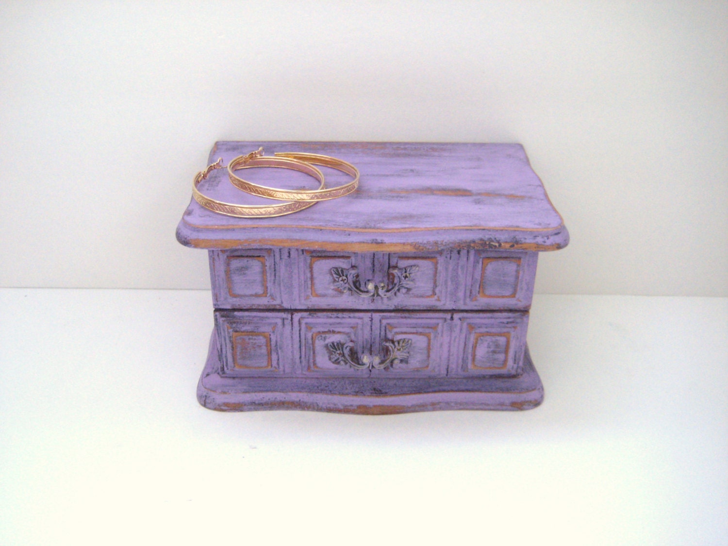 Pretty Purple Jewelry Box - Shabby Chic - Upcycled