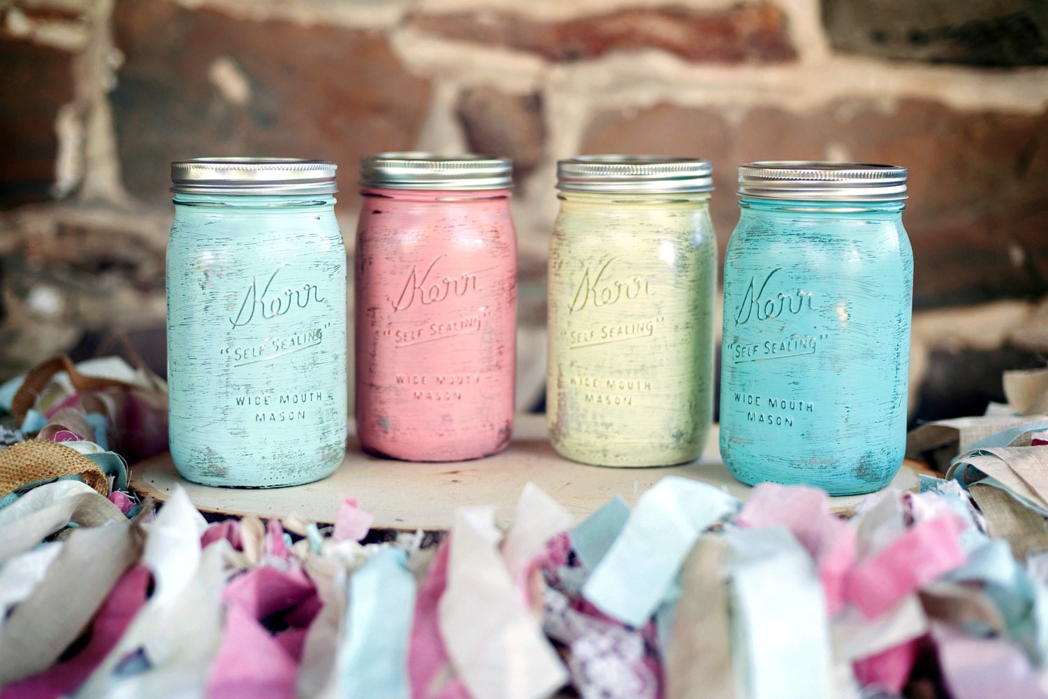 As seen on OneWed.com - GLAM WEDDING and Home Decor - Painted Mason Jars - Pastels outside, Silver inside - Wide Mouth Quart