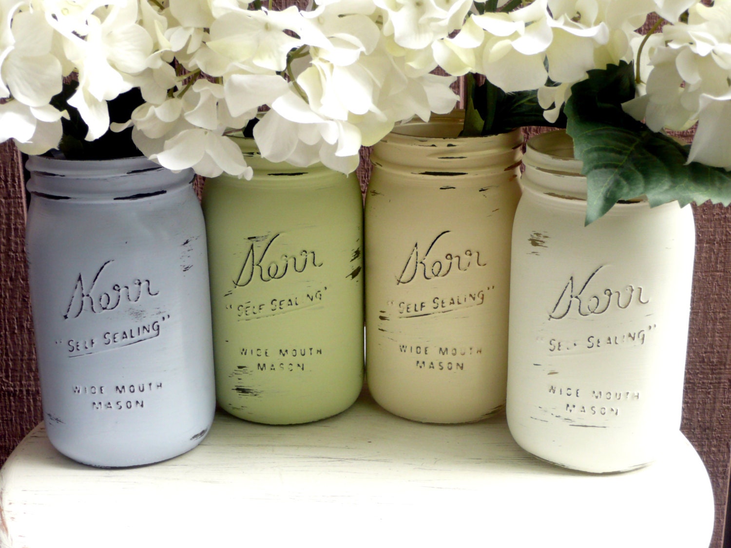 As Seen in Vogue Australia - SPRING/SUMMER WEDDING, Home Decoration - Centerpiece - Painted and Distressed Mason Jars - Vase