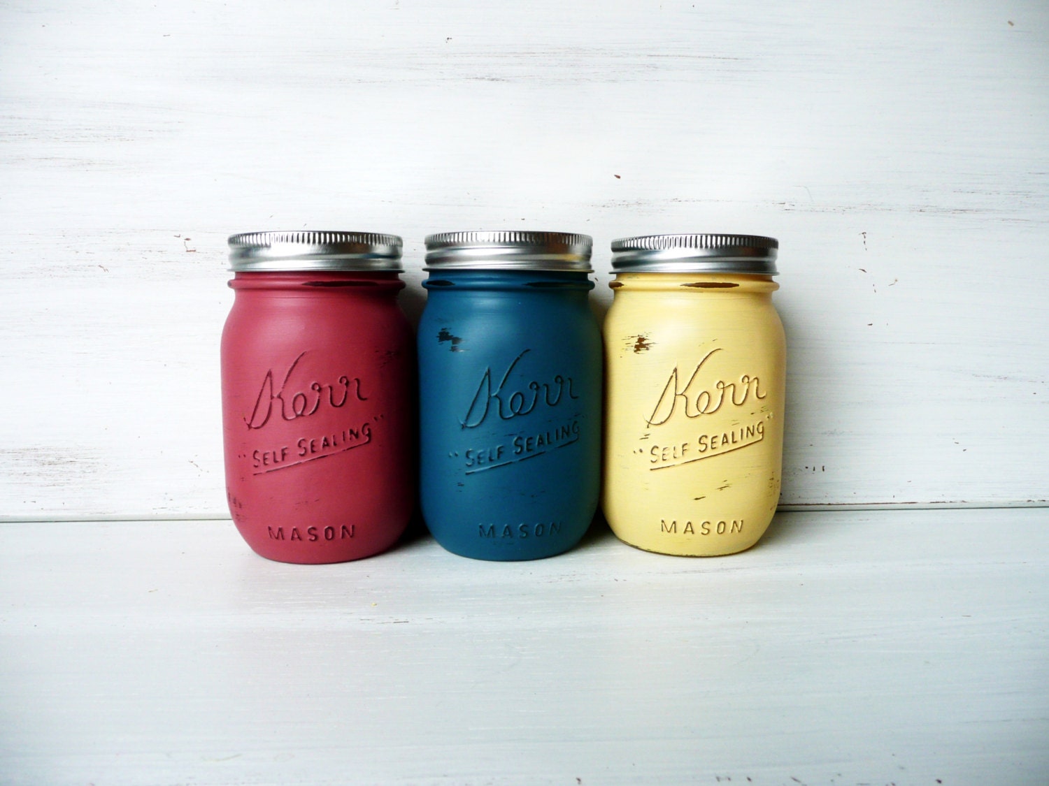Primary Colors - Home, Dorm or Office Decor, Teacher Gift - Painted Mason Jars - Pencil Holder