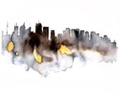 New York abstract ART PRINT 13X19 watercolor painting