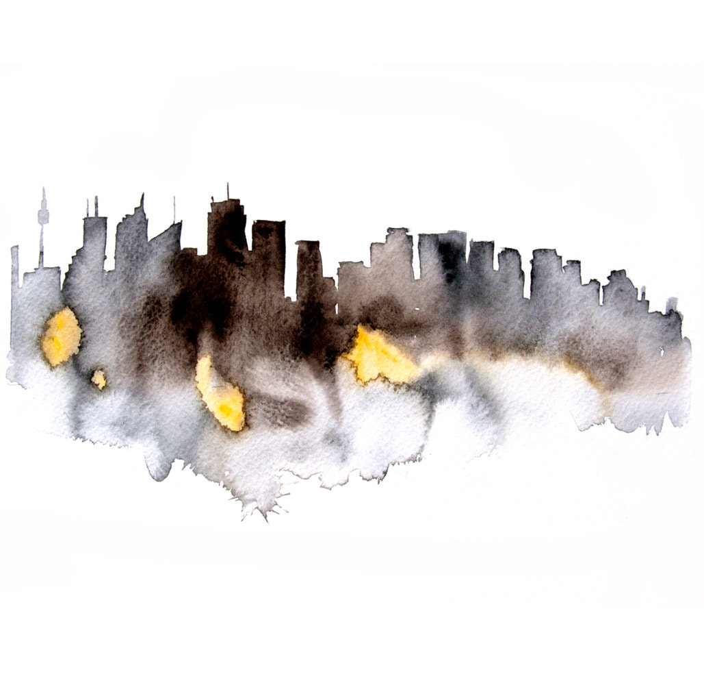 New York abstract ART PRINT 13X19 watercolor painting
