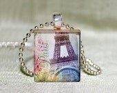 Scrabble Jewelry - Necklace - Scrabble Pendant - Paris French Vintage Eiffel Tower - Art Charm - 17" Chain Handmade