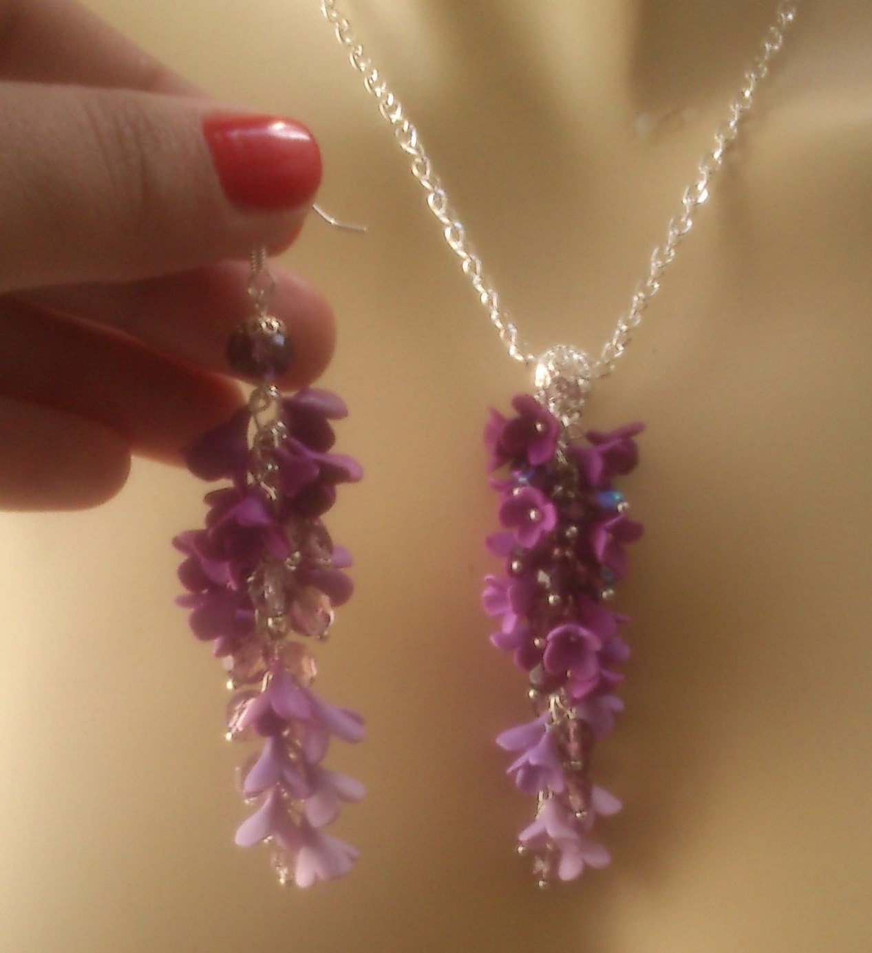 Ombré purple jewelry - Polymer jewelry - Purple necklace, bracelet and earrings