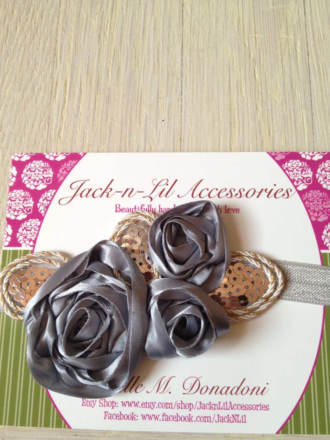 Grey Satin Rose Headband