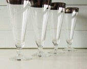Silver Rimmed Pilsners, Mad Men Style, Retro Barware, Set of Four Glasses