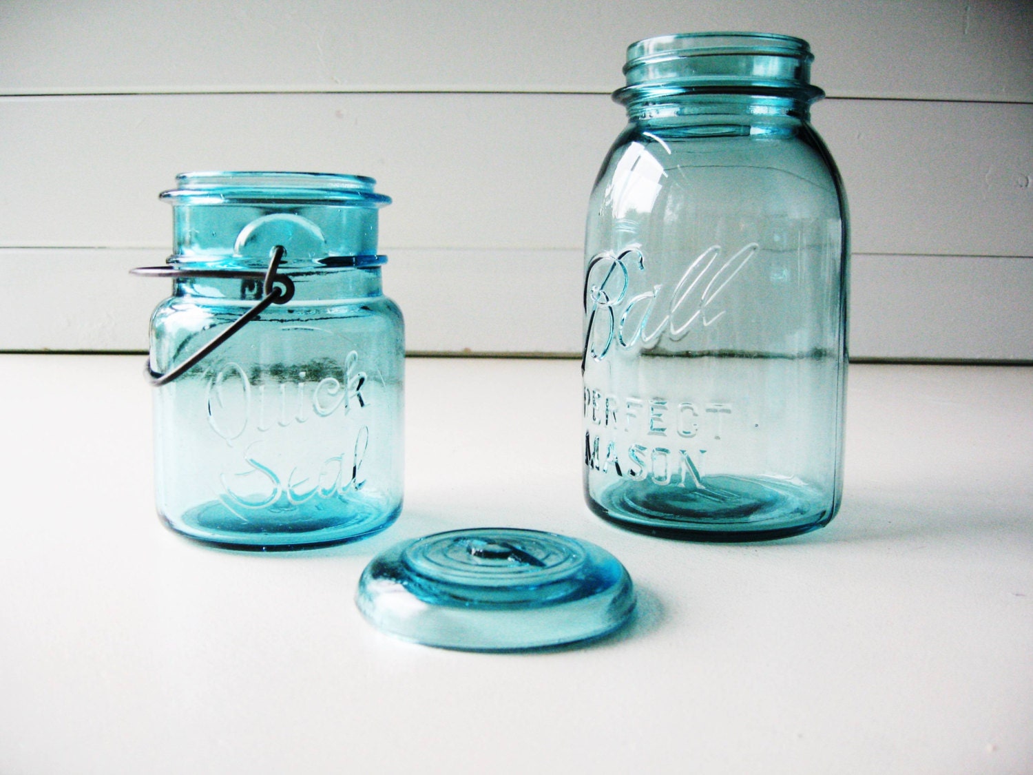 Ball Jar, Mason Jar, Set of Two, Blue Jars, Outdoor Wedding Tablesetting
