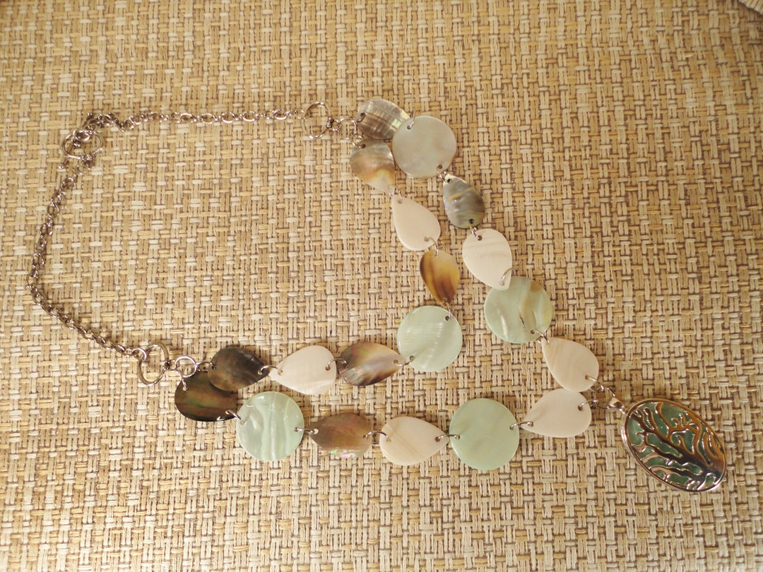 Reserved for FN 4/21/13 Aqua, Ivory and Natural Shell Necklace with Silver Coral Pendant
