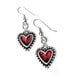 Red Heart Earrings, Red and Black Jewelry, Gift for girlfriend, Rocker Style, Silver Heart Earrings