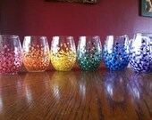 4 Hand-Painted Stemless Wineglasses 