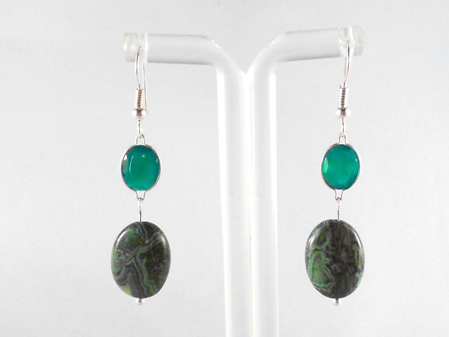 Green Laguna Jasper & Chrome Chalcedony Sterling Silver Earrings