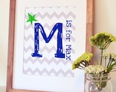 Chevron initial alphabet 8 x 10 print- Personalized baby name art- Monogram nursery print- Pink and grey print