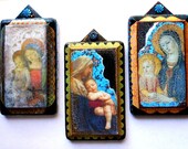 OOAK found object hand painted decoupage prayer and Christmas cards embellished trinkets RETABLO