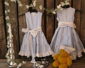 Girls pinafore sundress. Blue/ white girls dress. Childrens clothing, beach wedding, toddler dress