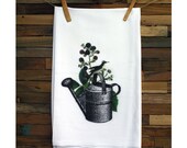 100% Cotton Flour Sack Chef's Kitchen Dish Towel Hummingbird on Watering Can Great Hostess Gift