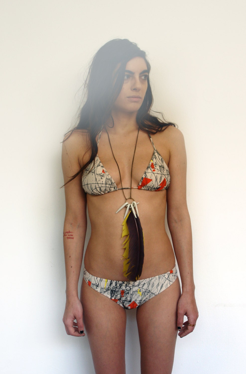 SALE 50% OFF Wolf pattern bikini cream