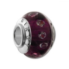 Carlo Biagi Royal Purple Murano Glass Charm Bead with CZs Sterling Core Fits European Charm Bead Bracelets