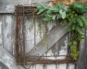 Succulent wreath - Country wreath - Rustic wreath - Square wreath - Primtive wreath - Wreath for door or wall - Green wreath - Unique wreath