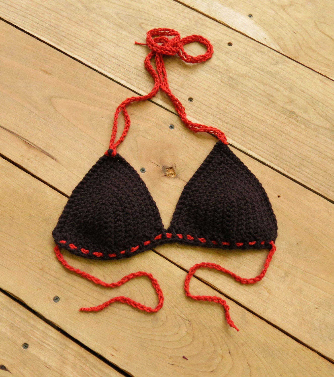 crochet bikini tops. swimwear, dance, summer tops, made to order in your size. color featured: espresso and coral pink